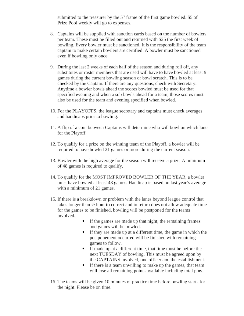 Tuesday Night Mens Rules 2024 2025