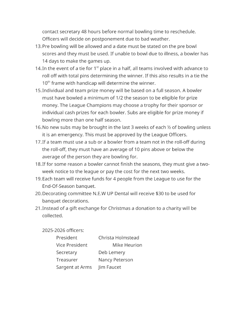 TUESDAY AFTERNOON RULES 2024 2025